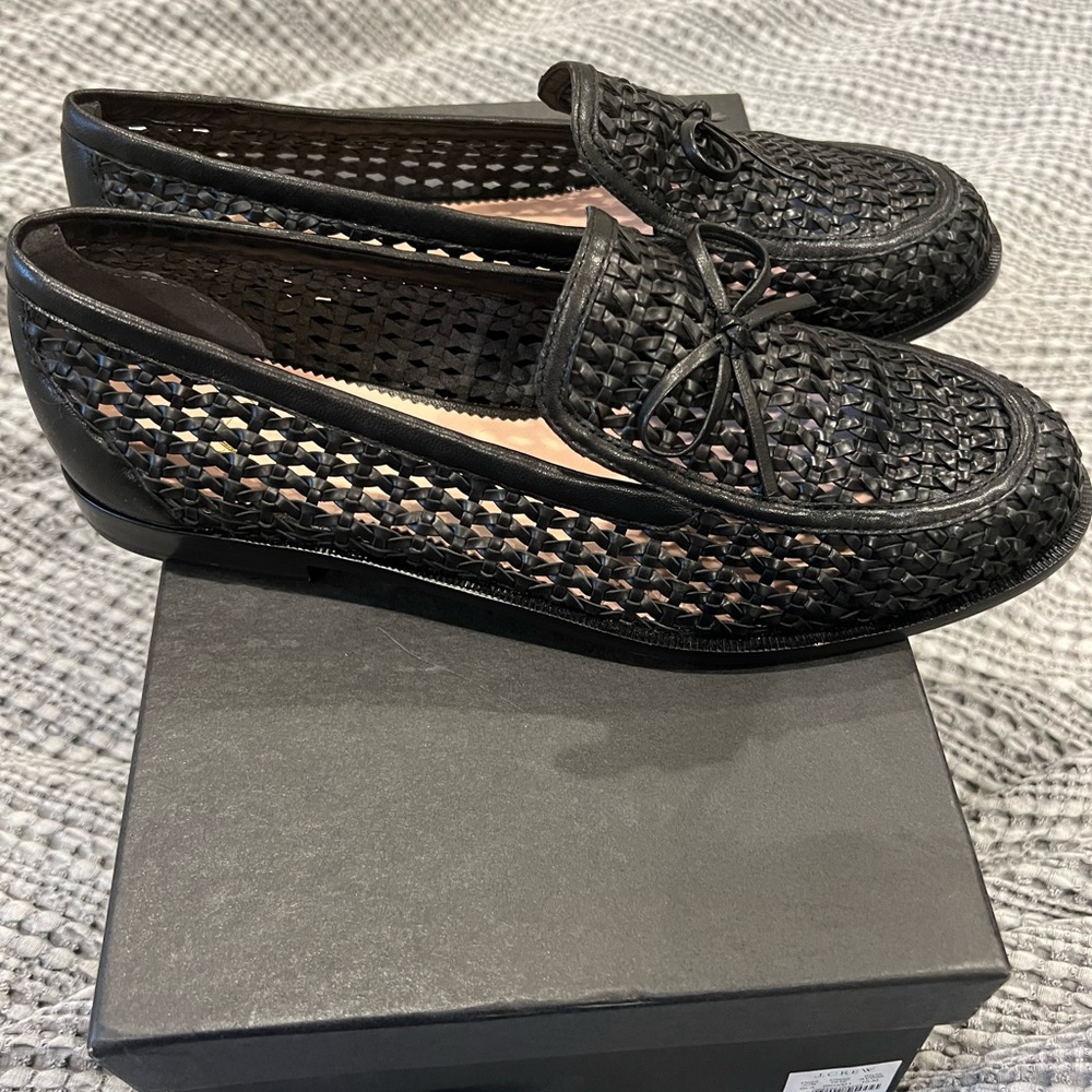 J. Crew woven leather loafer with bow new in box 10 black